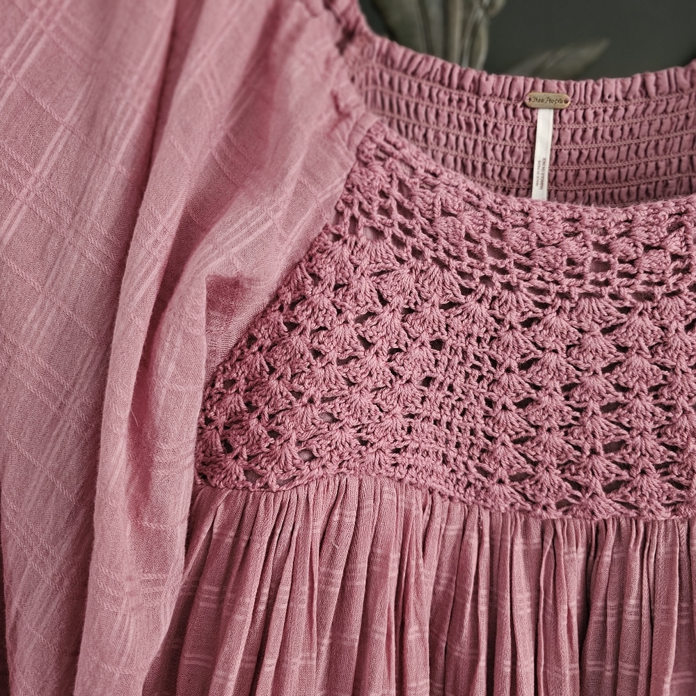 Free People Ari Long-sleeve Crochet  Babydoll Mini Dress SzXS NWOT - Picture 9 of 11